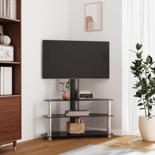 Youuihom TV-Eckregal mit 3 Ablagen für 32-70 Zoll Schwarz und Silbern Fernsehtisch Hoch Buffetschrank Sideboard Tv Lowboard Fernsehschrank für Inneres Flur Wohnstube Schlafzimmer von Youuihom