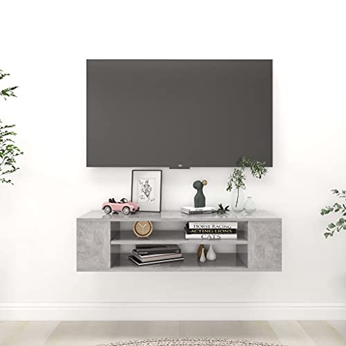 Youuihom TV-Hängeschrank Lowboard Betongrau 100x30x26,5 cm aus robustem Holzwerkstoff Modernes Design mit 2 Ablagefächern Belastbar 60 kg für Wohnzimmer Flur und Schlafzimmer von Youuihom