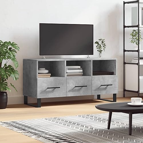 Youuihom TV Lowboard Betongrau 102x36x50 cm Holzwerkstoff mit Metallgestell Modernes Fernsehtisch Sideboard für Wohnzimmer Schlafzimmer und Flur von Youuihom