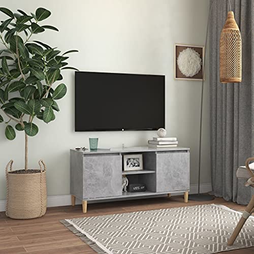 Youuihom TV Lowboard Betongrau 103,5x35x50 cm aus Massivholz Eukalyptus mit Beinen Modernes Sideboard für Wohnzimmer Flur und Schlafzimmer von Youuihom