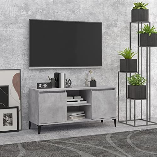 Youuihom TV Lowboard Betongrau 103,5x35x50 cm mit Metallbeinen Modernes Fernsehschrank Sideboard für Wohnzimmer Flur Schlafzimmer mit 2 Ablagen Stauraum von Youuihom