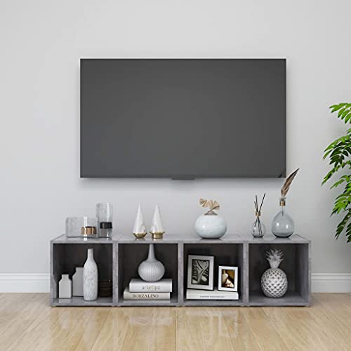 Youuihom TV Lowboard Betongrau 4er Set 37x35x37 cm aus Holzwerkstoff Modernes Design Robust & Langlebig als Fernsehschrank Sideboard Wohnzimmer für Living Room Bedroom Flur von Youuihom