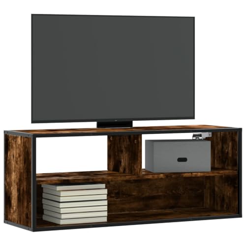Youuihom TV Lowboard Räuchereiche 100x31x39,5 cm aus Holzwerkstoff und Metall, wandmontierbarer Fernsehschrank mit Metallgestell, Modernes Design & Stauraum für Wohnzimmer Schlafzimmer Büro von Youuihom