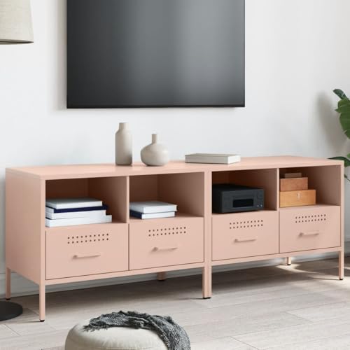 Youuihom TV Lowboard Rosa 2er Set aus kaltgewalztem Stahl 68x39x50,5 cm mit 2 Schubladen und offenen Fächern robuster Fernsehtisch für Living Room Bedroom Schlafzimmer von Youuihom