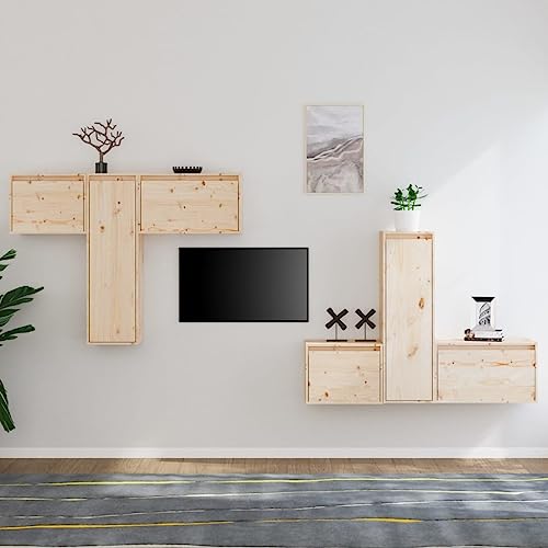 Youuihom TV Lowboard Set 6 TLG Wandhängend Massivholz Kiefer unbehandelt 45/30/60 cm Breite Modernes Design Robust & Langlebig für Wohnzimmer Schlafzimmer & Flur von Youuihom