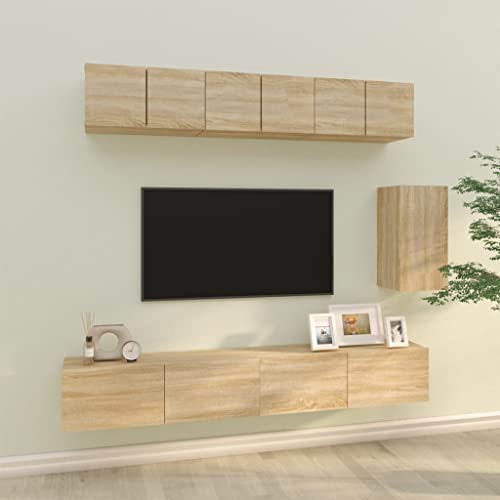 Youuihom TV Lowboard Set Sonoma Eiche 6 teilig Wandmontage Fernsehschrank mit Stauraum Modernes Design Robustes Holzwerkstoff 100x60x30 cm für Wohnzimmer Büro Flur von Youuihom