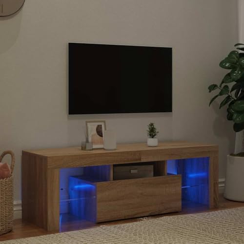 Youuihom TV Lowboard Sonoma Eiche 120x35x40 cm mit RGB LED Beleuchtung Fernsehschrank Modernes Design Robust & Stabiler Fernsehtisch für Wohnzimmer Schlafzimmer Flur von Youuihom