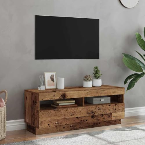 Youuihom TV Lowboard mit RGB LED Beleuchtung Altholz 100x35x40 cm Massiver Holzwerkstoff Fernsehtisch Sideboard großer Stauraum Modernes Design für Wohnzimmer Schlafzimmer Flur von Youuihom