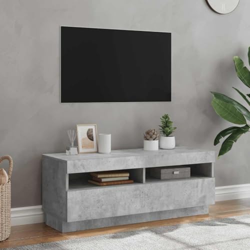 Youuihom TV Lowboard mit RGB LED Beleuchtung Betongrau 100x35x40 cm aus Holzwerkstoff Modernes Fernsehtisch Design Robust & Langlebig für Wohnzimmer Schlafzimmer Büro von Youuihom