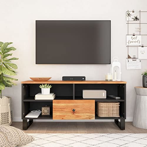 Youuihom TV-Schrank 100x33x46 cm Massivholz Akazie TV-Lowboard mit Schublade & Eisenbeinen Modernes Design Robust Langlebig für Wohnzimmer & Schlafzimmer Fernsehtisch Fernsehkommode von Youuihom