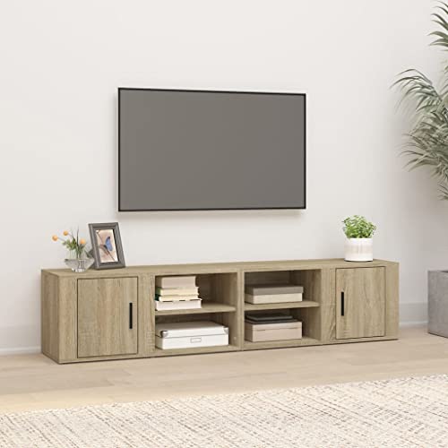 Youuihom TV Schrank 2 Stück Sonoma Eiche Holzwerkstoff 80x31,5x36 cm Modernes Design mit 3 Fächern und Türen für Wohnzimmer Schlafzimmer oder Flur von Youuihom