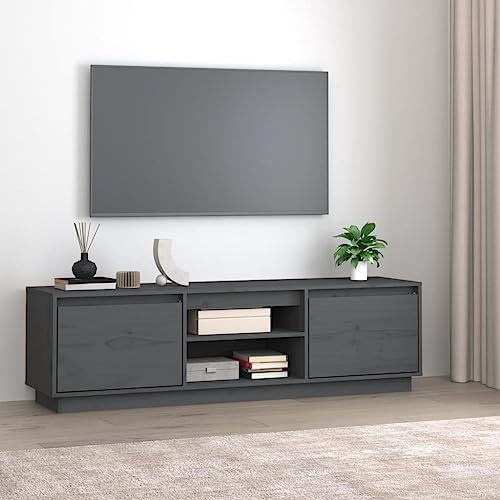 Youuihom TV Schrank Grau 140x35x40 cm Massivholz Kiefer Moderner Fernsehschrank mit 4 Fächern und 2 Türen Stauraum Sideboard für Wohnzimmer von Youuihom