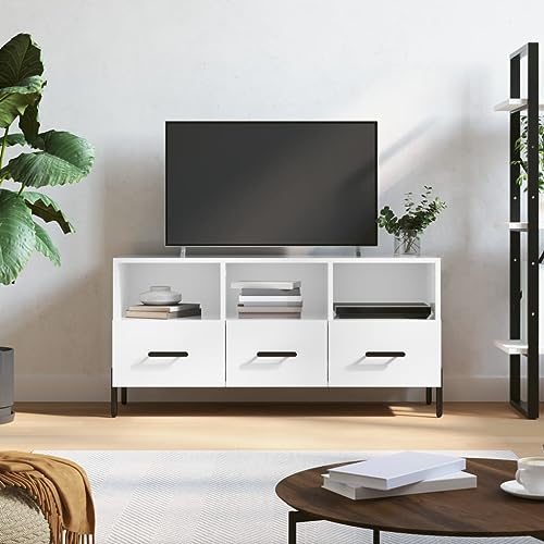 Youuihom TV-Schrank Hochglanz-Weiß 102 x 36 x 50 cm aus Holzwerkstoff und Eisenbeinen Modernes Lowboard mit 3 Schubladen & 3 Fächern für das Wohnzimmer Youuihom TV-Schrank Hochglanz-Weiß 102 x 36 x 50 cm aus Holzwerkstoff und Eisenbeinen Modernes Lowboard mit 3 Schubladen & 3 Fächern für das Wohnzimmer von Youuihom