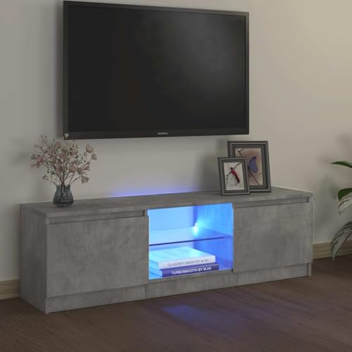 Youuihom TV-Schrank LED Lowboard Betongrau 120 x 30 x 36 cm, Modernes Design mit RGB-Beleuchtung, Robustes Holzwerkstoff & Hartglas, Praktischer Fernsehtisch für Wohnzimmer und Flur von Youuihom