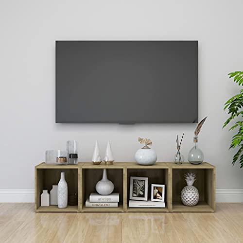 Youuihom TV-Schrank Lowboard 4er Set Sonoma-Eiche 37x35x37 cm aus Holzwerkstoff Modernes Design Robust & Langlebig Fernsehtisch Sideboard for Living Room von Youuihom