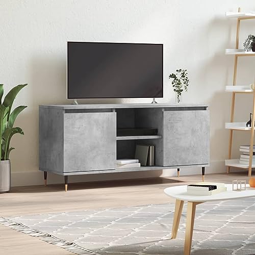 Youuihom TV-Schrank Lowboard Betongrau 104x35x50 cm aus robustem Holzwerkstoff mit Eisenbeinen Modernes Sideboard für Wohnzimmer Schlafzimmer Büro von Youuihom