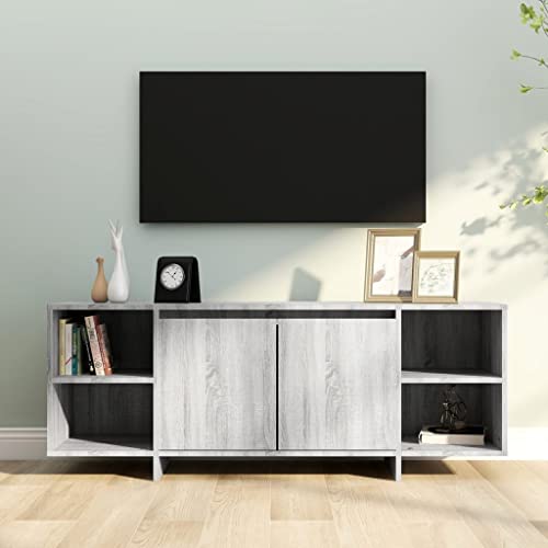Youuihom TV-Schrank Lowboard Grau Sonoma 130 x 35 x 50 cm Holzwerkstoff Modernes Wohnzimmer Sideboard mit 2 Türen und 2 Einlegeböden Robust und Langlebig für Living Room Schlafzimmer von Youuihom