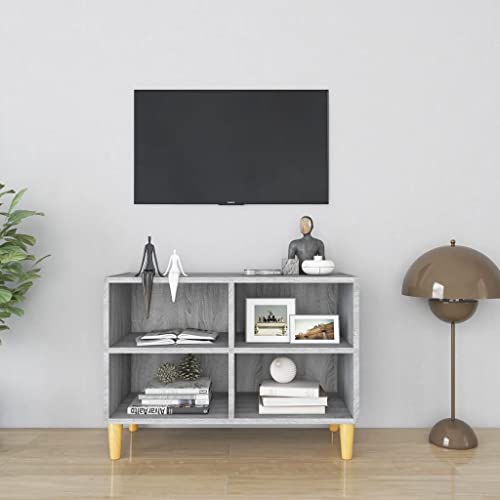 Youuihom TV-Schrank Lowboard Grau Sonoma 69,5x30x50 cm aus Eukalyptus-Massivholz Beinen 4 Fächer Skandi Sideboard Fernsehtisch Modernes Design Robust für Wohnzimmer Schlafzimmer Flur von Youuihom