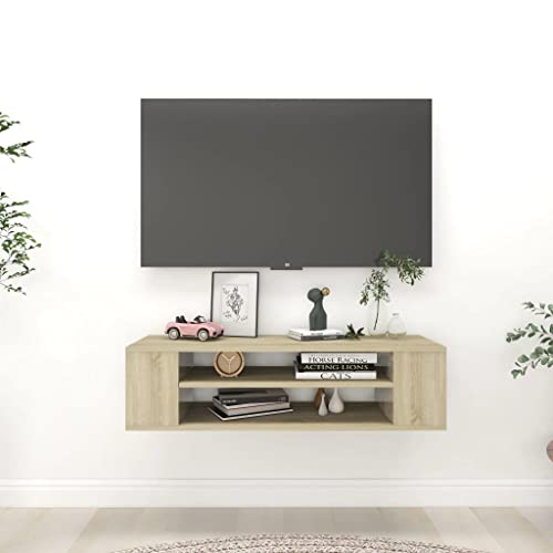 Youuihom TV-Schrank Lowboard Hängeschrank Sonoma Eiche 100x30x26,5 cm Holzwerkstoff mit 2 offenen Fächern Modernes Design Robust und Langlebig für Wohnzimmer Flur und Schlafzimmer von Youuihom