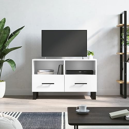 Youuihom TV-Schrank Lowboard Hochglanz-Weiß 80x36x50 cm aus robustem Holzwerkstoff mit Eisenbeinen Moderner Fernsehtisch mit 2 Fächer und 2 Schubladen für Wohnzimmer Schlafzimmer Flur Youuihom TV-Schrank Lowboard Hochglanz-Weiß 80x36x50 cm aus robustem Holzwerkstoff mit Eisenbeinen Moderner Fernsehtisch mit 2 Fächer und 2 Schubladen für Wohnzimmer Schlafzimmer Flur von Youuihom