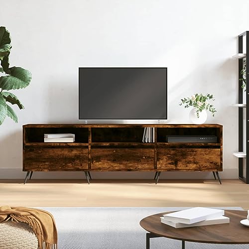 Youuihom TV-Schrank Lowboard Räuchereiche 150x30x44,5 cm aus Holzwerkstoff mit Eisenbeinen Modernes Design & Robuste Standfestigkeit für Wohnzimmer Schlafzimmer von Youuihom