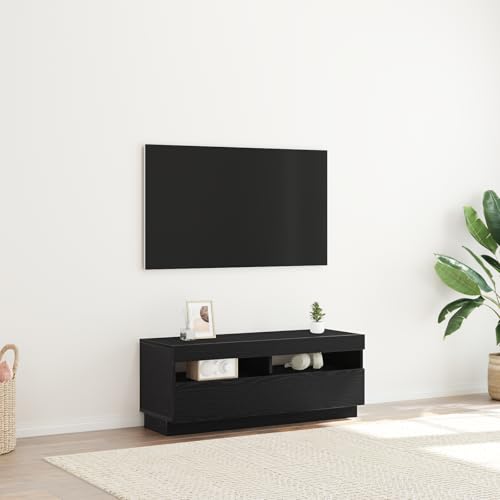 Youuihom TV-Schrank Lowboard Schwarz-Eiche 100x35x40 cm Ingenieurholz Modernes Design mit Farbwechsel-LEDs für Wohnzimmer Schlafzimmer von Youuihom