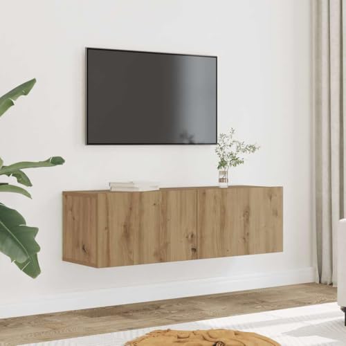 Youuihom TV-Schrank Lowboard Set Artisan-Eiche Holzwerkstoff 100x30x30 cm 60 kg Belastbarkeit Wandmontage Modernes Design mit 2 Klapptüren für Wohnzimmer Schlafzimmer Flur von Youuihom