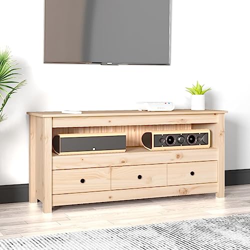 Youuihom TV Schrank Massivholz Kiefer 114x35x52 cm Klassisches Lowboard mit 3 Schubladen und Staufach für Wohnzimmer und kleine Räume von Youuihom