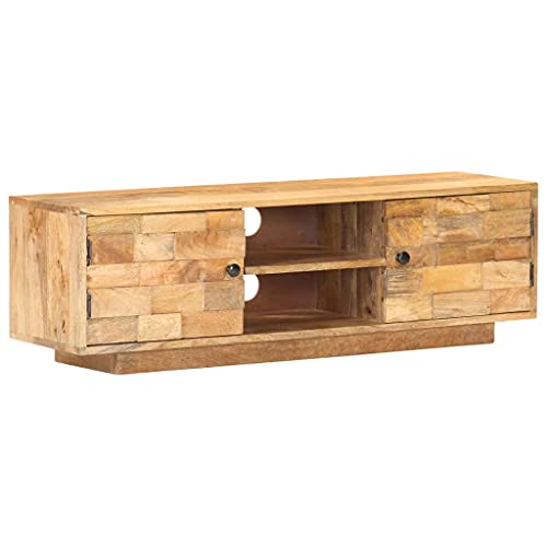 Youuihom TV Schrank Massivholz Mango 116x30x35 cm Klassisches Design Lowboard mit 2 Türen und 2 Regalen Robuster Fernsehschrank für Wohnzimmer von Youuihom