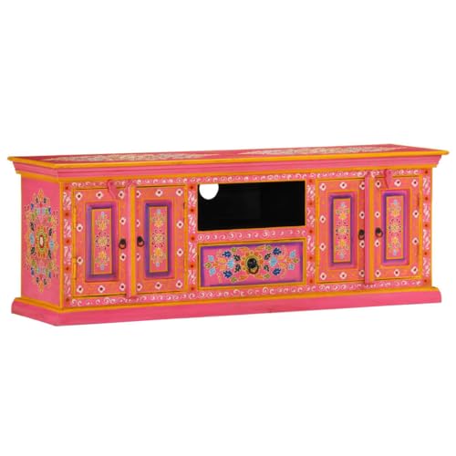 Youuihom TV Schrank Rosa Massivholz Mango 110x30x40 cm Retro Sideboard mit Stauraum für Wohnzimmer von Youuihom