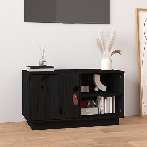 Youuihom TV Schrank Schwarz 70x34x40 cm Massivholz Kiefer Modernes Design mit Stauraum für Wohnzimmer von Youuihom