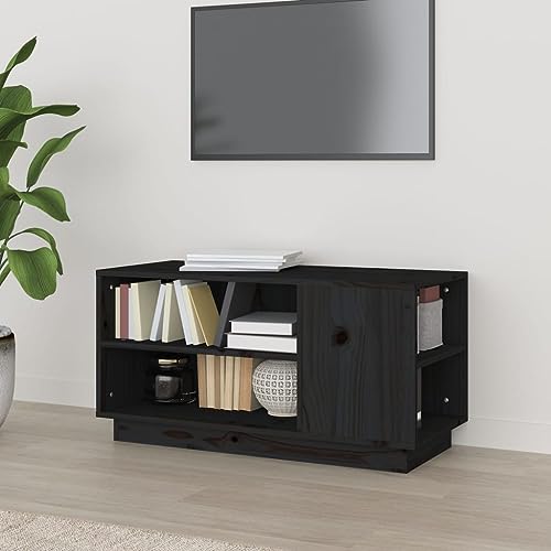 Youuihom TV Schrank Schwarz 80x35x40,5 cm Massivholz Kiefer TV Board mit Stauraum Lowboard für Wohnzimmer von Youuihom