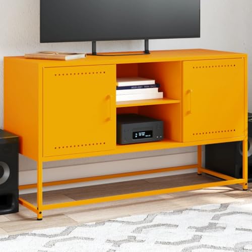 Youuihom TV-Schrank Senfgelb 100,5x39x60,5 cm Stahl Fernseher Ständer Tv Ständer Wohnzimmer Möbel Sideboard Tv Lowboard für Wohnstube Flur Schlafzimmer Inneres von Youuihom