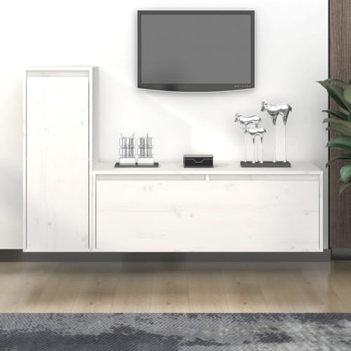 Youuihom TV-Schrank Set 100x35 cm & 30x80 cm aus massiver Kiefer Weiß Modernes Lowboard & Highboard mit Langlebigkeit & platzsparendem Design für Wohnzimmer Flur und Schlafzimmer von Youuihom