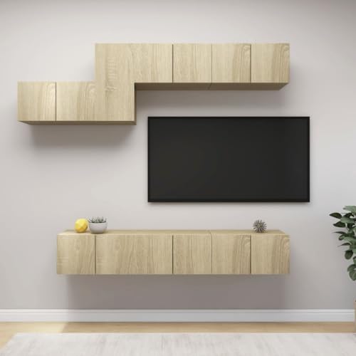 Youuihom TV Schrank Set 7 teilig Sonoma Eiche Holzwerkstoff Modernes Design mit Großzügigem Stauraum für Wohnzimmer von Youuihom