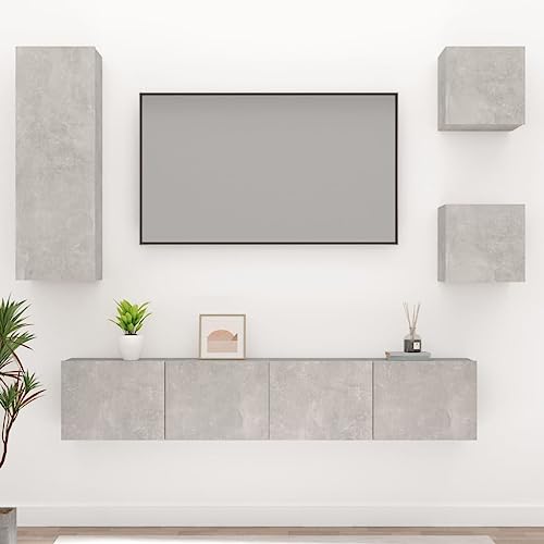 Youuihom TV Schrank Set Betongrau 5 teilig Holzwerkstoff Modernes Design mit großzügigem Stauraum für Wohnzimmer TV Board und Sideboard von Youuihom