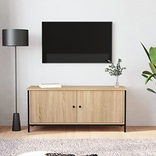 Youuihom TV Schrank Sonoma Eiche 102x35x45 cm Holzwerkstoff mit 4 Fächern und Metallfüßen Stilvoll und Praktisch für Wohnzimmer von Youuihom