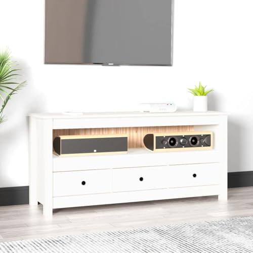 Youuihom TV Schrank Weiß 114x35x52 cm Massivholz Kiefer mit Schubladen und Fach Modernes Design für Wohnzimmer und kleine Räume von Youuihom
