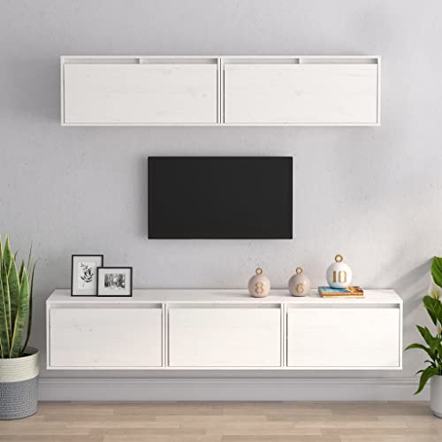 Youuihom TV-Schrank Weiß Lowboard aus Massivkiefer 60/80 cm Breite Modernes Design Robuste Wandhängeschränke Langlebiger Fernsehständer mit Stauraum für Wohnzimmer Schlafzimmer Flur von Youuihom
