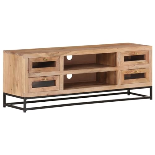 Youuihom TV Schrank aus Massivholz Akazie 110x30x40 cm Industrieller TV Sideboard mit Stahlgestell und 4 Schubladen für Wohnzimmer von Youuihom