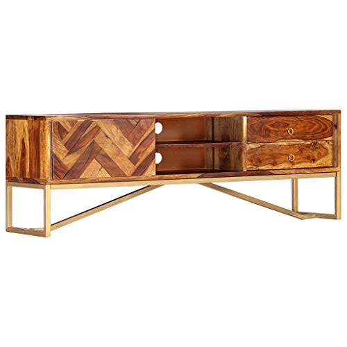Youuihom TV Schrank aus Massivholz Akazie 140x30x45 cm mit Schubladen und Metallbeinen Modernes Lowboard für Wohnzimmer von Youuihom