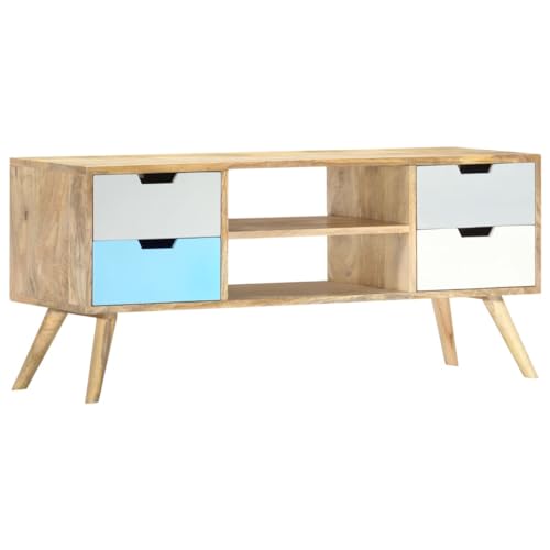 Youuihom TV Schrank aus Massivholz Mango 110x35x48 cm Sideboard mit 4 Schubladen und 2 Fächern für Wohnzimmer und Korridor von Youuihom