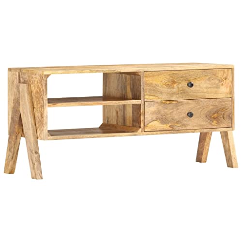 Youuihom TV Schrank aus Massivholz Mango 97x35x47cm mit 2 Schubladen und offenen Fächern Rustikales Lowboard für Wohnzimmer und Korridor von Youuihom