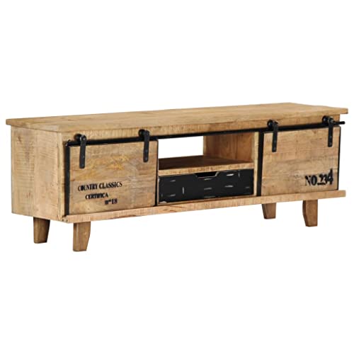 Youuihom TV-Schrank aus Massivholz Mangoholz 120x30x40 cm Lowboard mit Schublade und Schrankfächern Stilvolles Wohnzimmermöbel für Moderne Einrichtungen von Youuihom