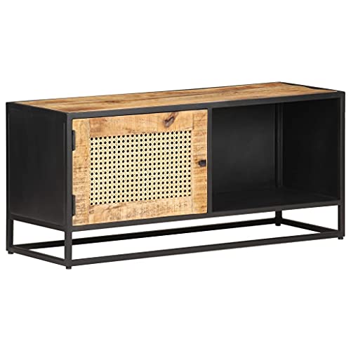 Youuihom TV Schrank aus massivem Mangoholz mit Wiener Geflecht 90x30x40 cm Rustikaler TV Sideboard mit Stauraum für Wohnzimmer von Youuihom