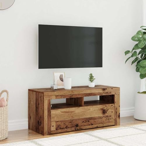 Youuihom TV Schrank mit RGB LED Beleuchtung Altholz Optik 90x35x40 cm Holzwerkstoff Moderner Fernsehschrank für Wohnzimmer und Schlafzimmer von Youuihom