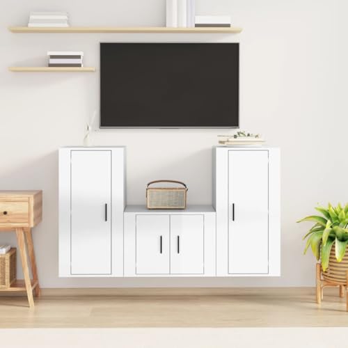 Youuihom TV Sideboard Set 3-teilig Hochglanz Weiß 57x34,5x40 cm & 2X 40x34,5x80 cm aus robustem Holzwerkstoff Modernes Wand Lowboard mit Stauraum für Wohnzimmer Fernseher Youuihom TV Sideboard Set 3-teilig Hochglanz Weiß 57x34,5x40 cm & 2X 40x34,5x80 cm aus robustem Holzwerkstoff Modernes Wand Lowboard mit Stauraum für Wohnzimmer Fernseher von Youuihom