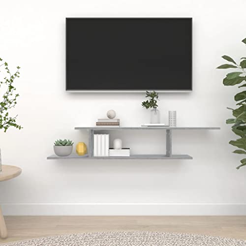 Youuihom TV Wandregal Grau Sonoma 125x18x23 cm Holzwerkstoff Modernes Design Asymmetrisch Montierbar für Wohnzimmer Bücher DVDs von Youuihom