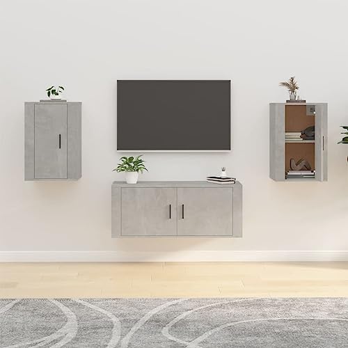 Youuihom TV Wandschrank Betongrau 40x34,5x60 cm aus Holzwerkstoff mit 2 Fächern und Wandmontage für Wohnzimmer Schlafzimmer von Youuihom