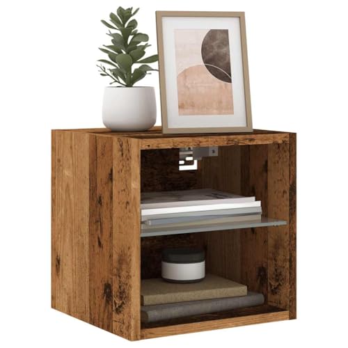 Youuihom TV-Wandschrank mit LED-Leuchten Altholz-Optik 30x28,5x30 cm Schränke Couchtisch Tv Board Hängend Tv Bank für Schlafzimmer Flur Wohnstube Inneres von Youuihom